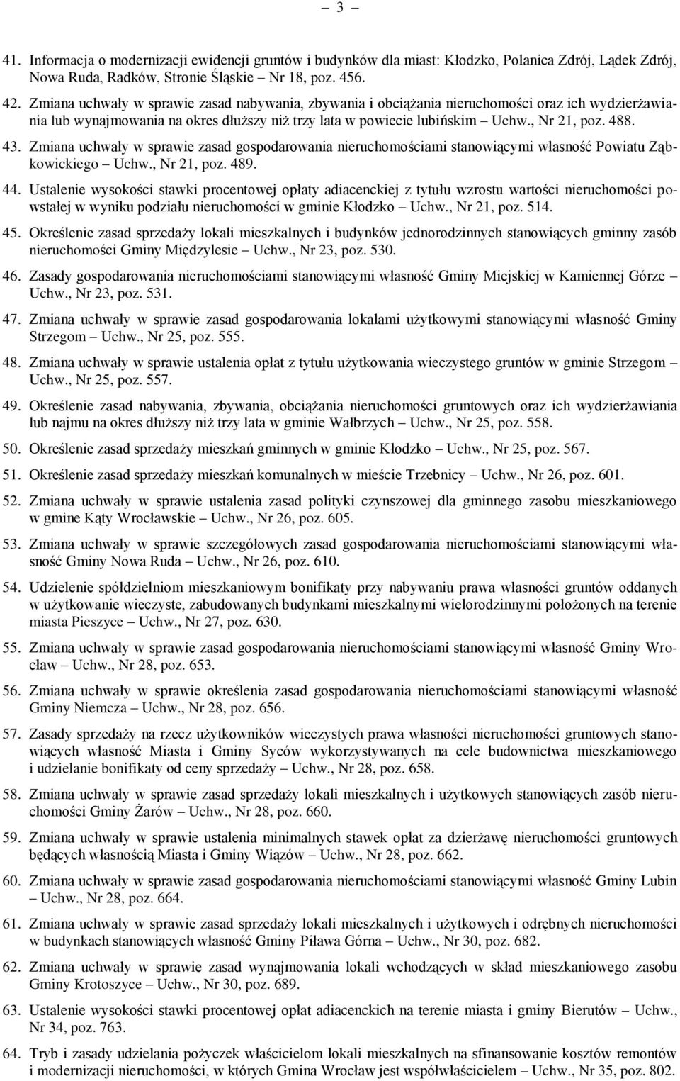 Zmiana uchwały w sprawie zasad gospodarowania nieruchomościami stanowiącymi własność Powiatu Ząbkowickiego Uchw., Nr 21, poz. 489. 44.