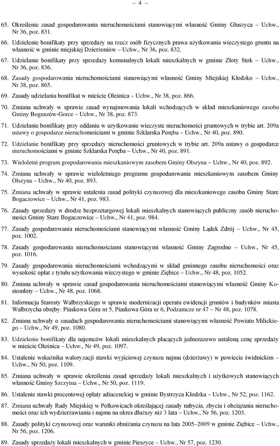 Udzielanie bonifikaty przy sprzedaży komunalnych lokali mieszkalnych w gminie Złoty Stok Uchw., Nr 36, poz. 836. 68.