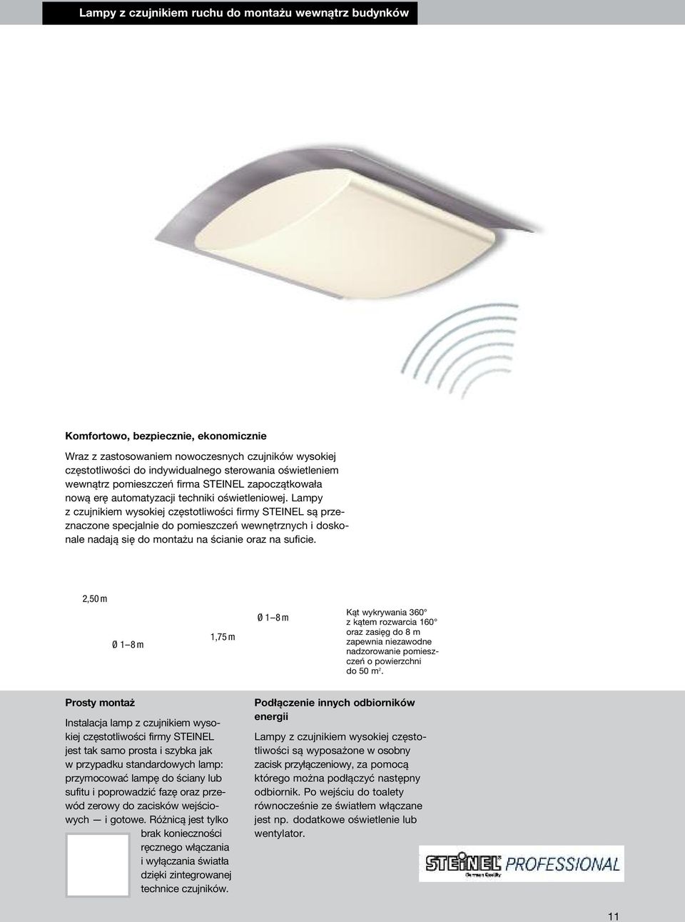 Lampy z czujnikiem wysokiej częstotliwości firmy STEINEL są przeznaczone specjalnie do pomieszczeń wewnętrznych i doskonale nadają się do montażu na ścianie oraz na suficie.