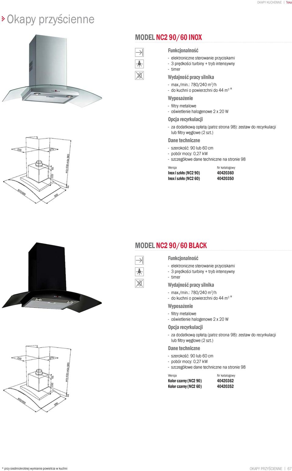 40420350 MODEL NC2 90/60 BLACK - elektroniczne sterowanie przyciskami + tryb intensywny - za dodatkową opłatą (patrz