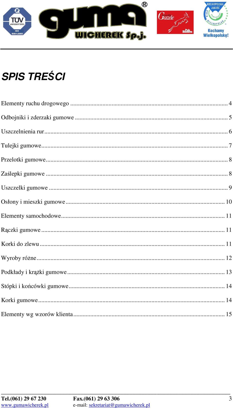 .. 10 Elementy samochodowe... 11 Rączki gumowe... 11 Korki do zlewu... 11 Wyroby róŝne.