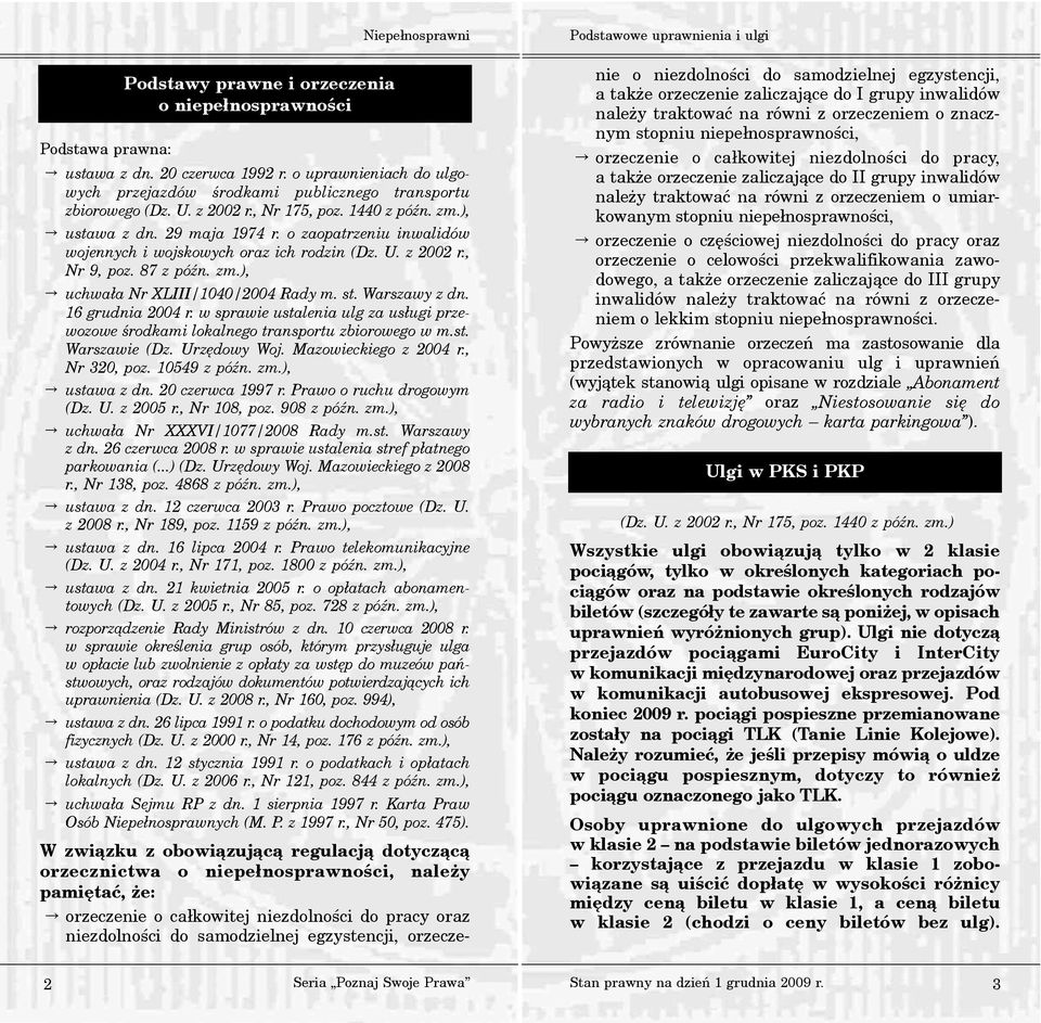 o zaopatrzeniu inwalidów wojennych i wojskowych oraz ich rodzin (Dz. U. z 2002 r., Nr 9, poz. 87 z póÿn. zm.), uchwa³a Nr XLIII/1040/2004 Rady m. st. Warszawy z dn. 16 grudnia 2004 r.