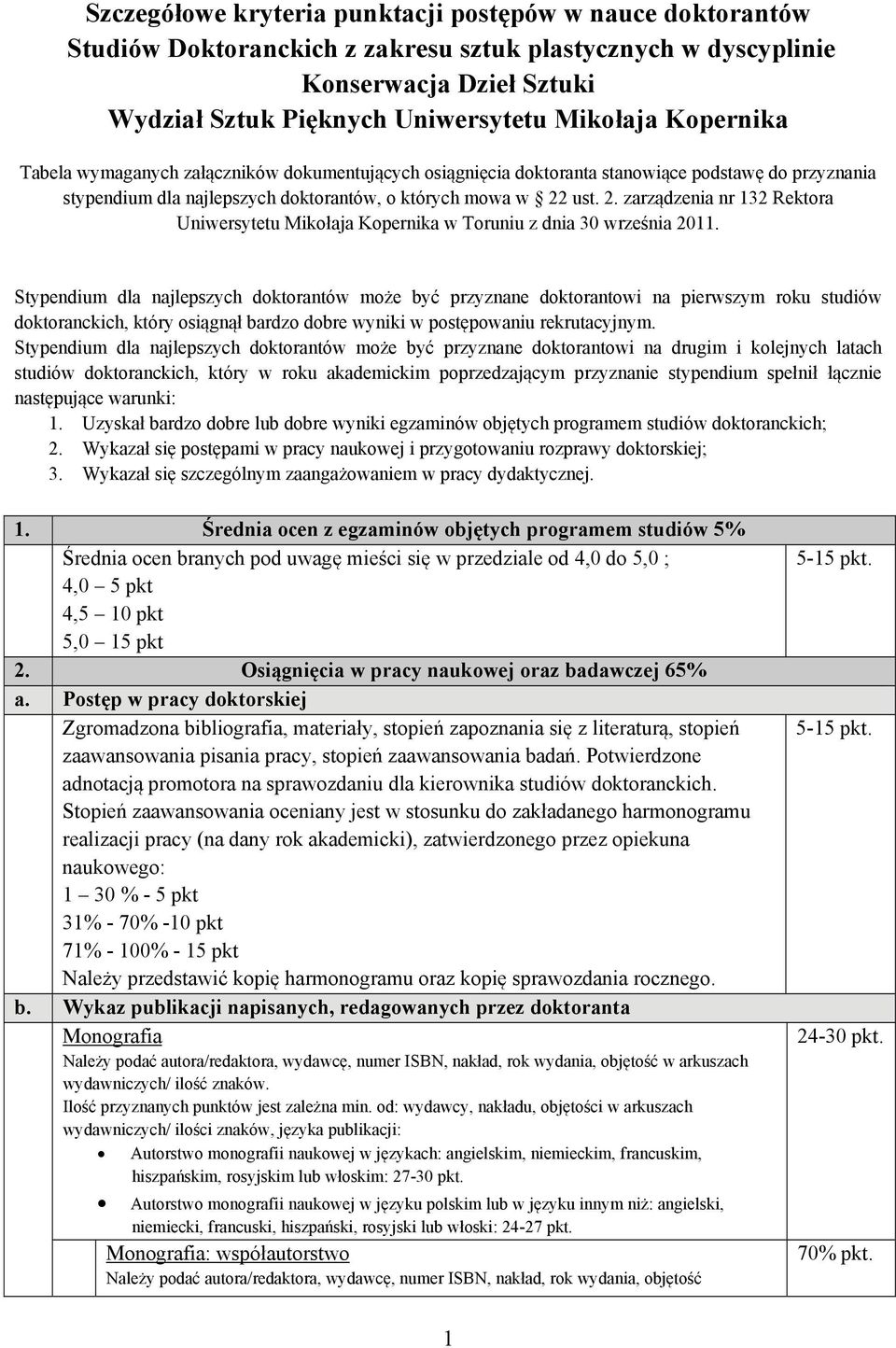 ust. 2. zarządzenia nr 132 Rektora Uniwersytetu Mikołaja Kopernika w Toruniu z dnia 30 września 2011.