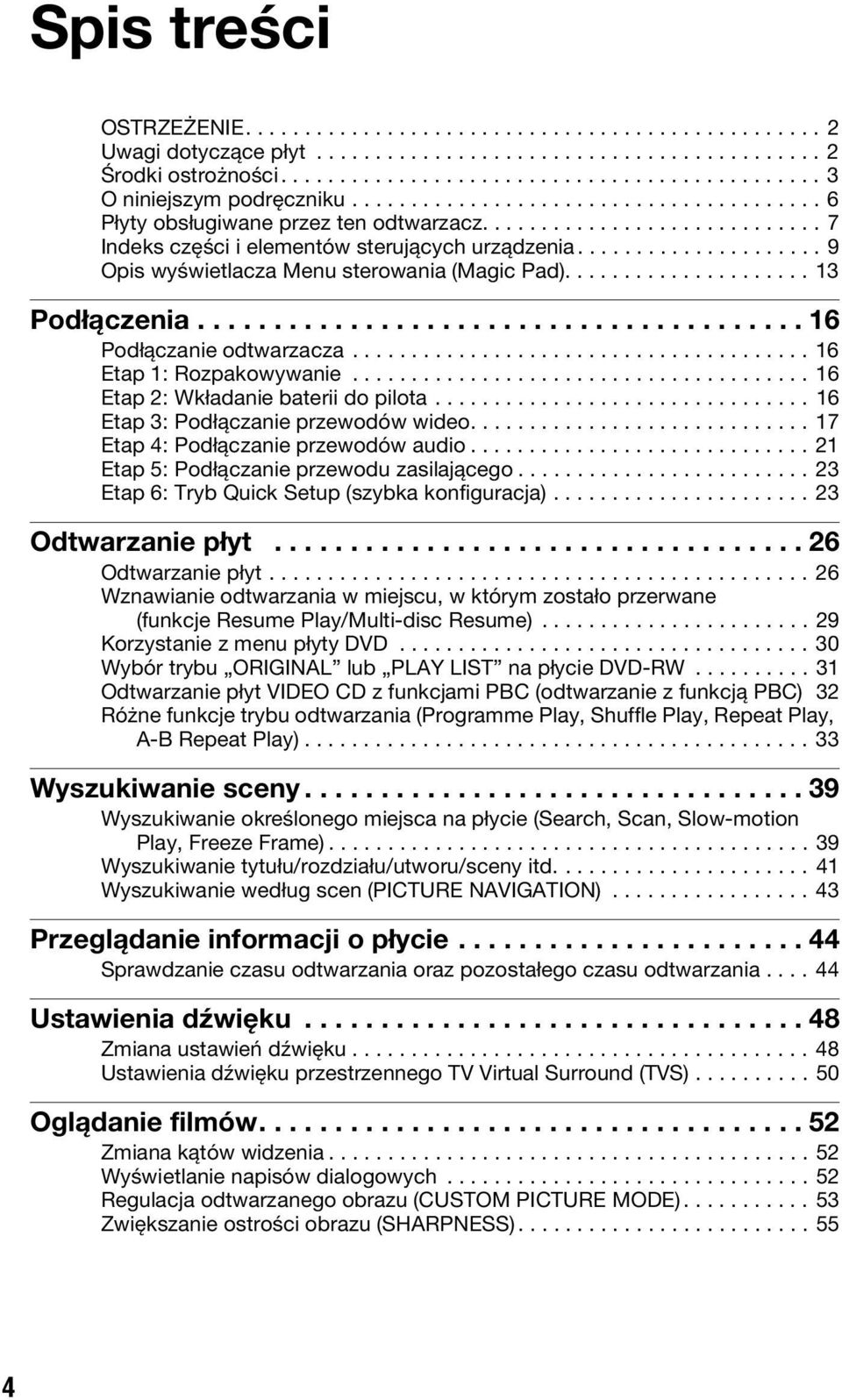 .................... 9 Opis wyświetlacza Menu sterowania (Magic Pad)..................... 13 Podłączenia........................................ 16 Podłączanie odtwarzacza....................................... 16 Etap 1: Rozpakowywanie.