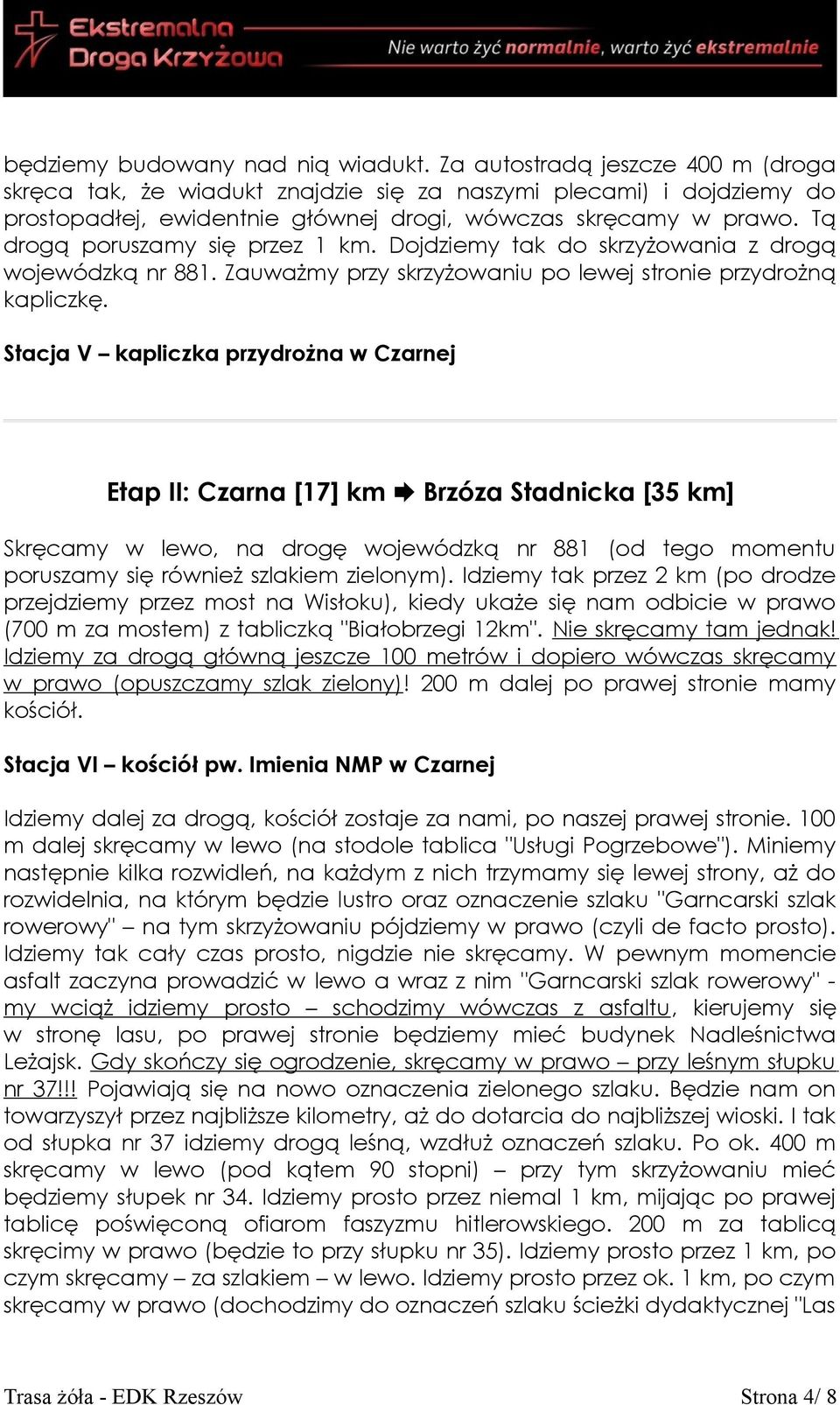 Tą drogą poruszamy się przez 1 km. Dojdziemy tak do skrzyżowania z drogą wojewódzką nr 881. Zauważmy przy skrzyżowaniu po lewej stronie przydrożną kapliczkę.