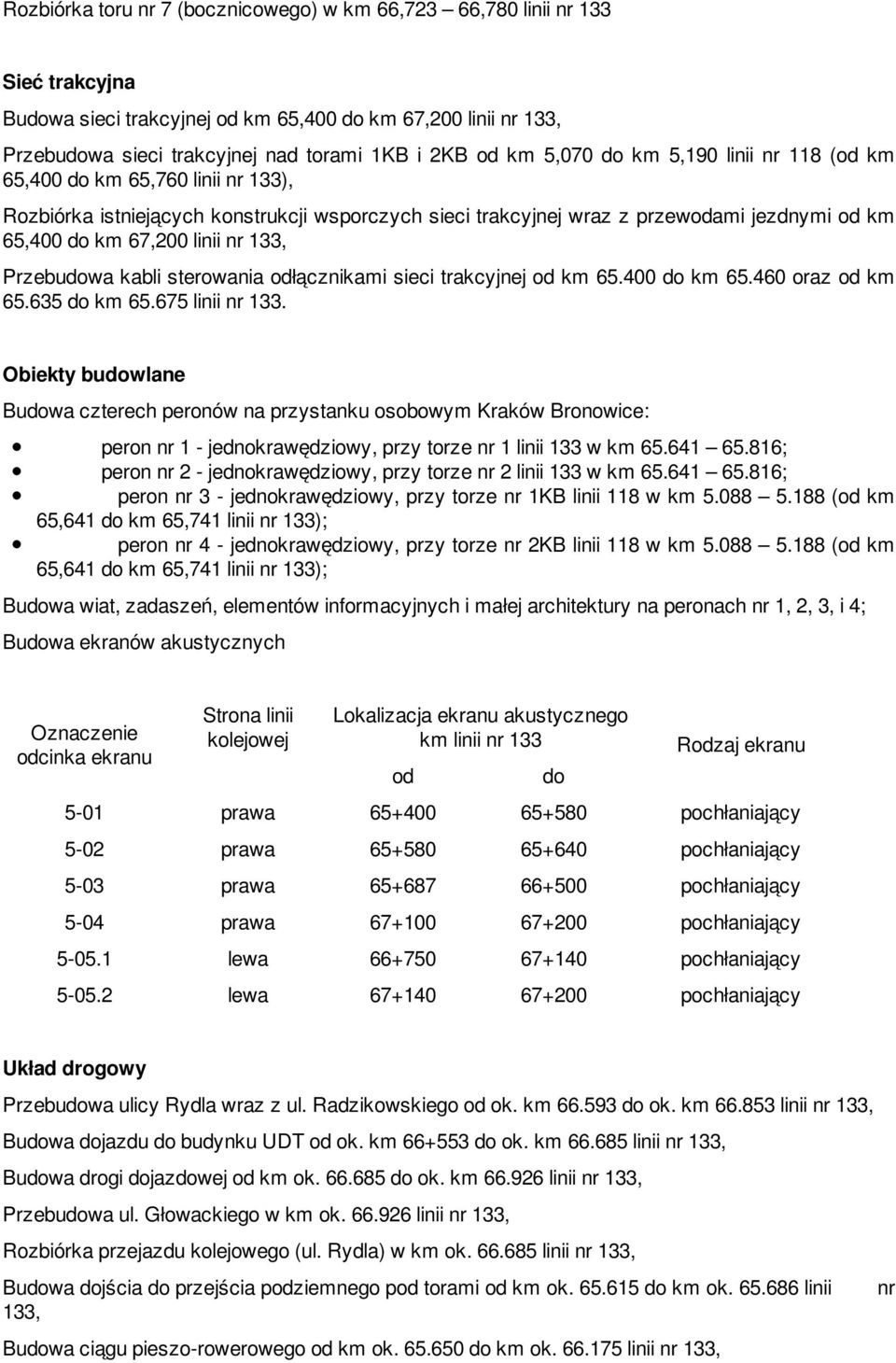 nr 133, Przebudowa kabli sterowania odłącznikami sieci trakcyjnej od km 65.400 do km 65.460 oraz od km 65.635 do km 65.675 linii nr 133.