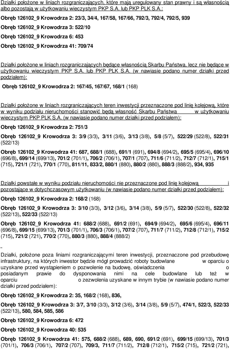 : Obręb 126102_9 Krowodrza 2: 23/3, 34/4, 167/58, 167/66, 792/3, 792/4, 792/5, 939 Obręb 126102_9 Krowodrza 3: 522/10 Obręb 126102_9 Krowodrza 6: 453 Obręb 126102_9 Krowodrza 41: 709/74 Działki