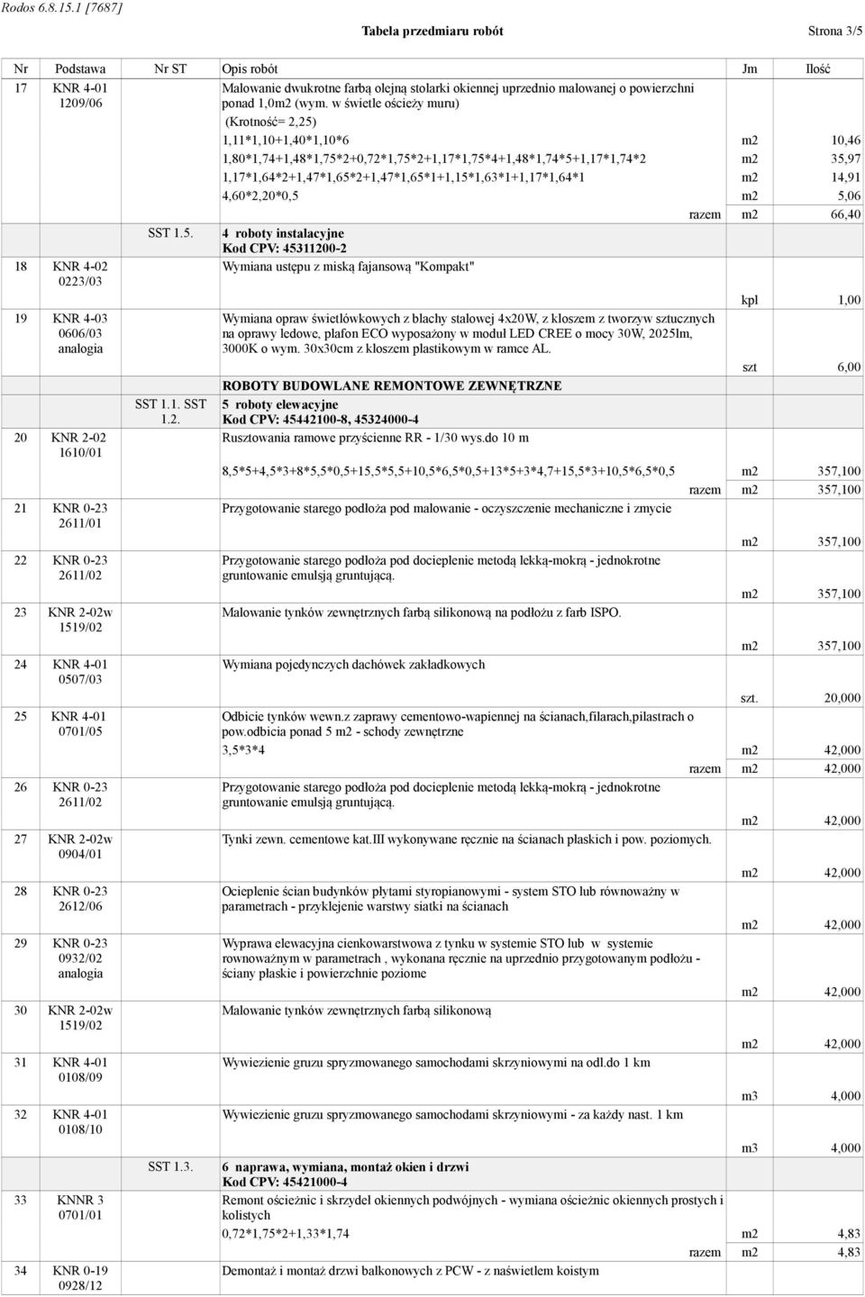 SST 1.5. SST 1.1. SST 1.2. SST 1.3. Malowanie dwukrotne farbą olejną stolarki okiennej uprzednio malowanej o powierzchni ponad 1,0m2 (wym.