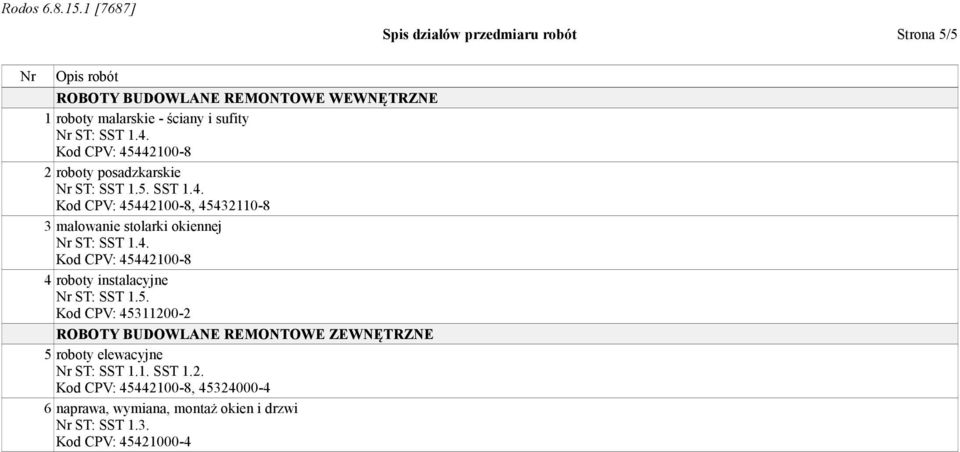 4. 4 roboty instalacyjne Nr ST: SST 1.5.