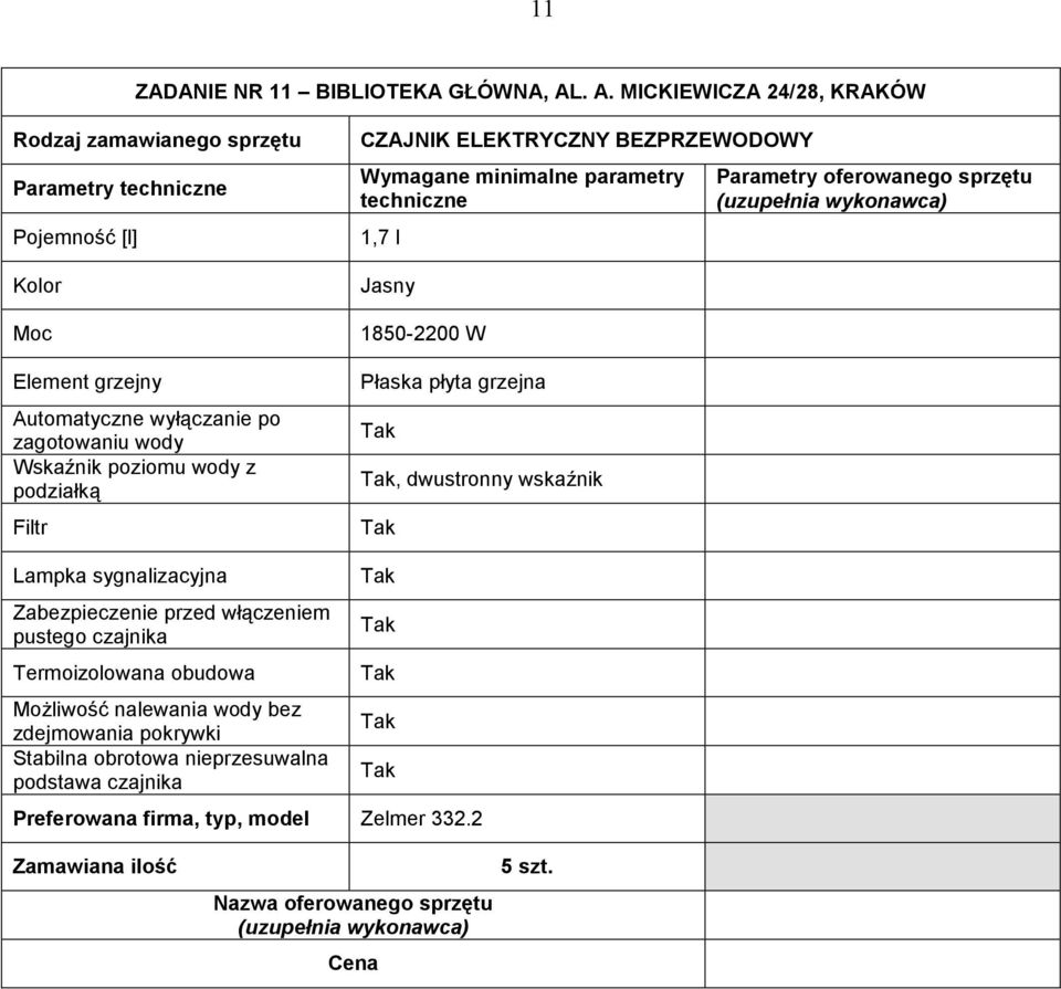 poziomu wody z podziałką Filtr CZAJNIK ELEKTRYCZNY BEZPRZEWODOWY 1,7 l Jasny 1850-2200 W Płaska płyta grzejna, dwustronny