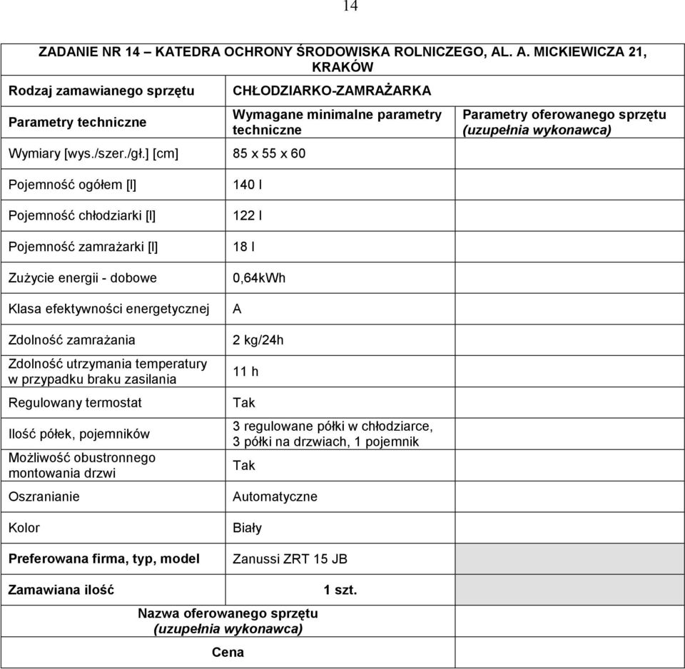efektywności energetycznej Zdolność zamraŝania Zdolność utrzymania temperatury w przypadku braku zasilania Regulowany termostat Ilość półek, pojemników