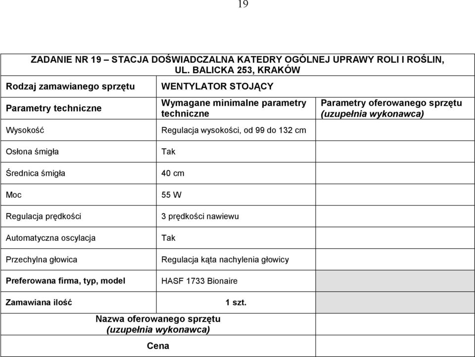 Osłona śmigła Średnica śmigła Moc Regulacja prędkości Automatyczna oscylacja