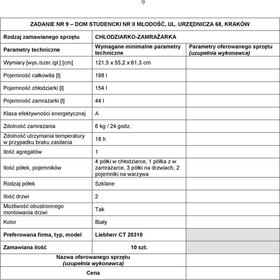 61,3 cm 198 l 154 l 44 l A Zdolność zamraŝania Zdolność utrzymania temperatury w przypadku braku zasilania Ilość agregatów 1 Ilość półek, pojemników