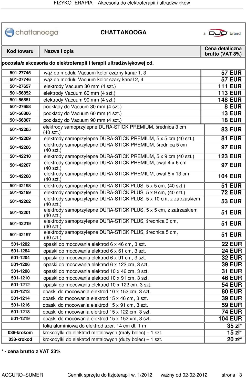 ) 111 EUR 501-56852 elektrody Vacuum 60 mm (4 szt.) 113 EUR 501-56851 elektrody Vacuum 90 mm (4 szt.) 148 EUR 501-27658 podkłady do Vacuum 30 mm (4 szt.
