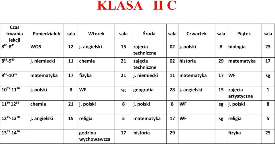 niemiecki 11 matematyka 17 WF sg 10 55-11 40 j.