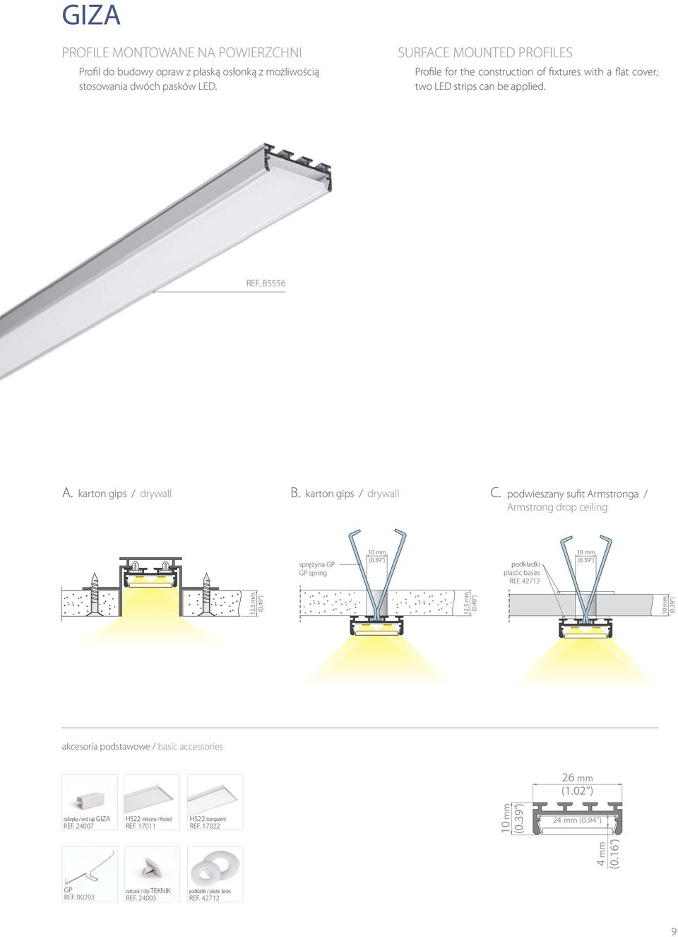 karton gips / drywall C. podwieszany sufit Armstronga / Armstrong drop ceiling sprężyna GP GP spring podkładki plastic bases REF. 42712 4 mm (0.