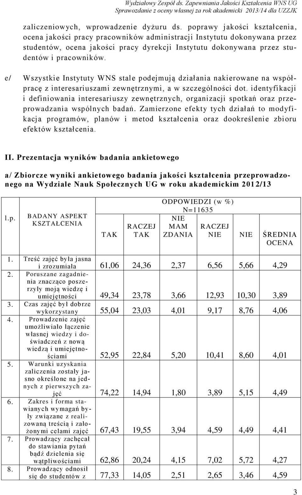 e/ Wszystkie Instytuty WNS stale podejmują działania nakierowane na współpracę z interesariuszami zewnętrznymi, a w szczególności dot.