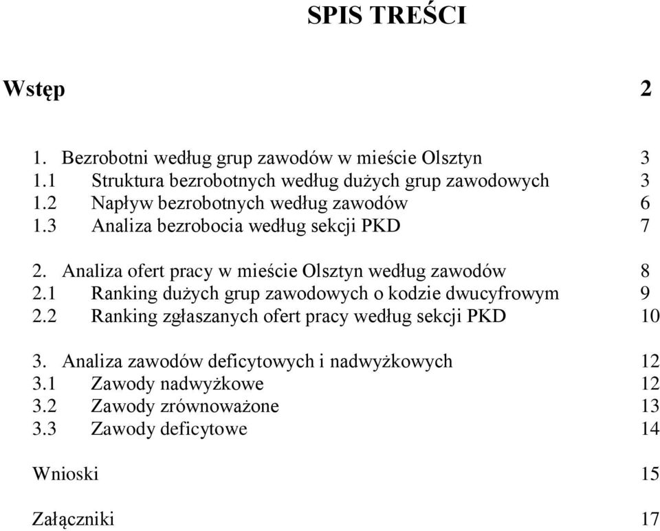 Analiza ofert pracy w mieście Olsztyn według zawodów 8 2.1 Ranking dużych grup zawodowych o kodzie dwucyfrowym 9 2.