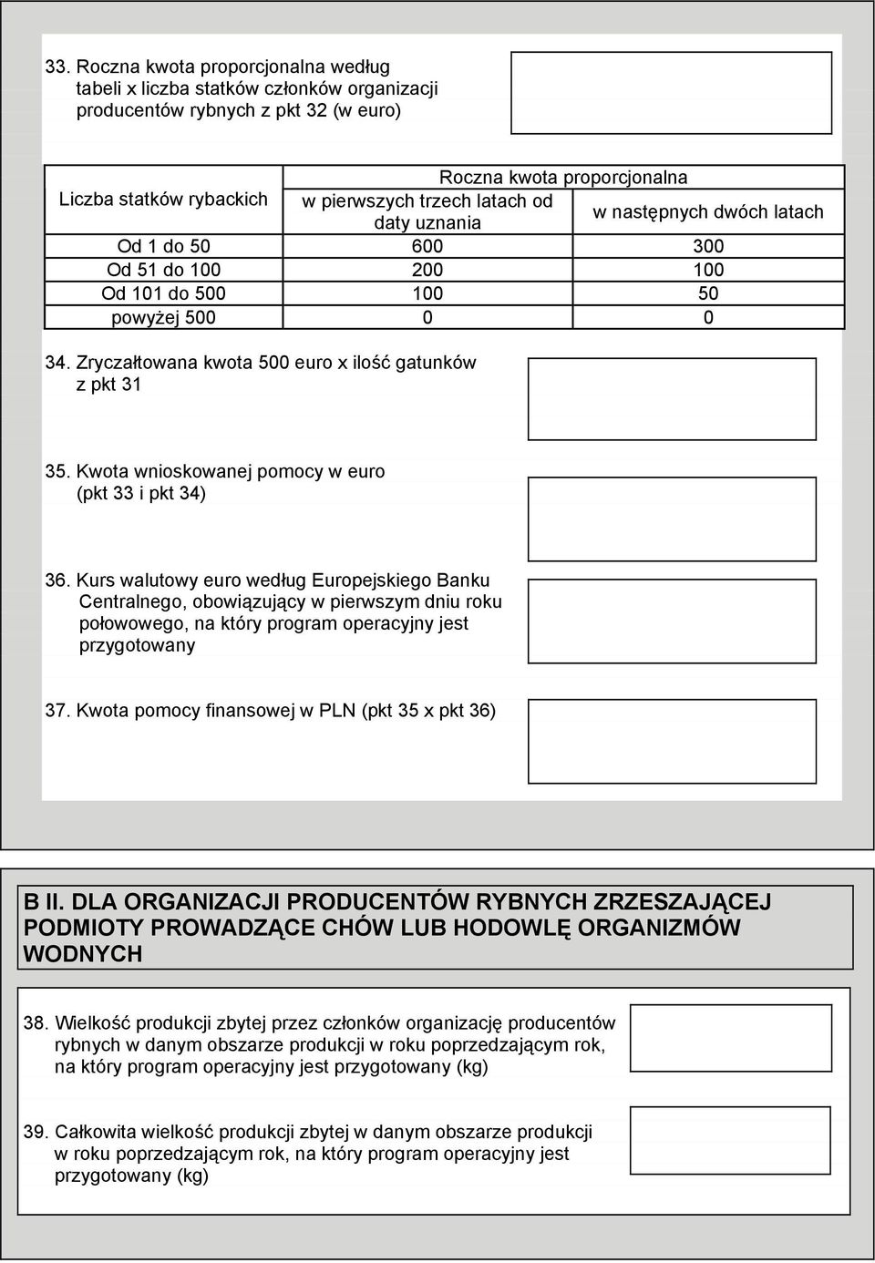 Kwota wnioskowanej pomocy w euro (pkt 33 i pkt 34) 36.