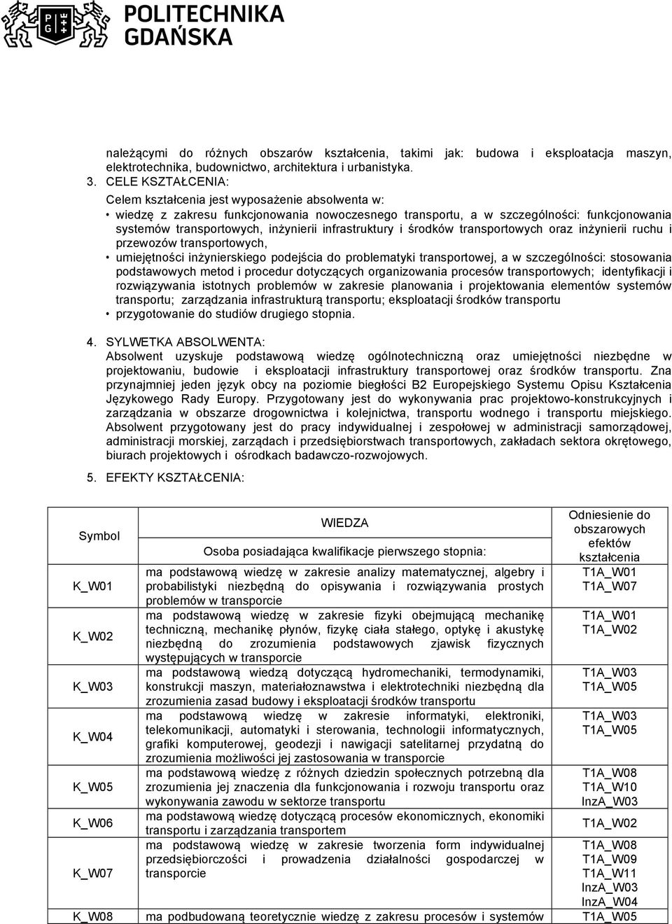 środków transportowych oraz inżynierii ruchu i przewozów transportowych, umiejętności inżynierskiego podejścia do problematyki transportowej, a w szczególności: stosowania podstawowych metod i