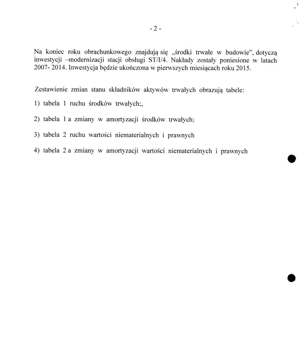 Zestawienie zmian stanu składników aktywów trwałych brazują tabele: 1)tabela 1 ruchu śrdków trwałych;, 2)tabela 1 a zmiany