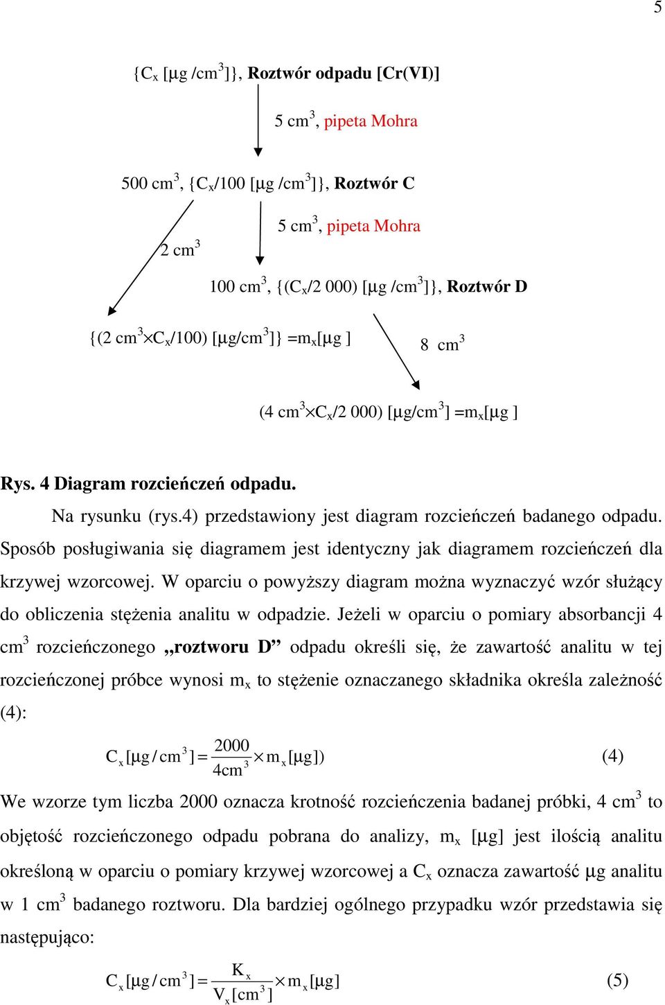 Sposób posługiwania się diagramem jest identyczny jak diagramem rozcieńczeń dla krzywej wzorcowej. W oparciu o powyższy diagram można wyznaczyć wzór służący do obliczenia stężenia analitu w odpadzie.