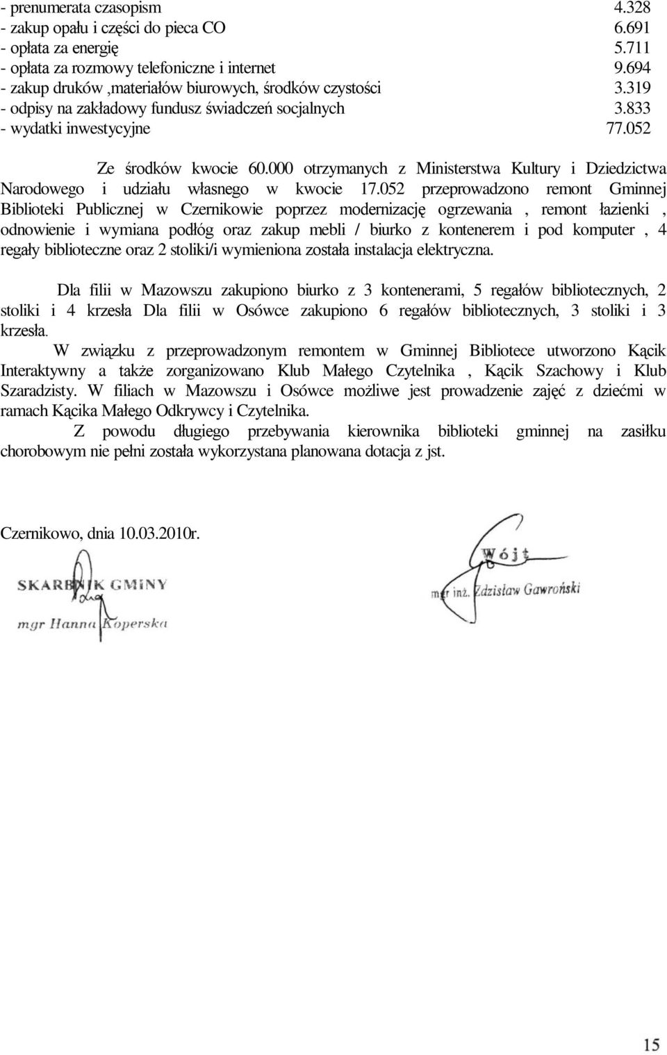 000 otrzymanych z Ministerstwa Kultury i Dziedzictwa Narodowego i udziału własnego w kwocie 17.