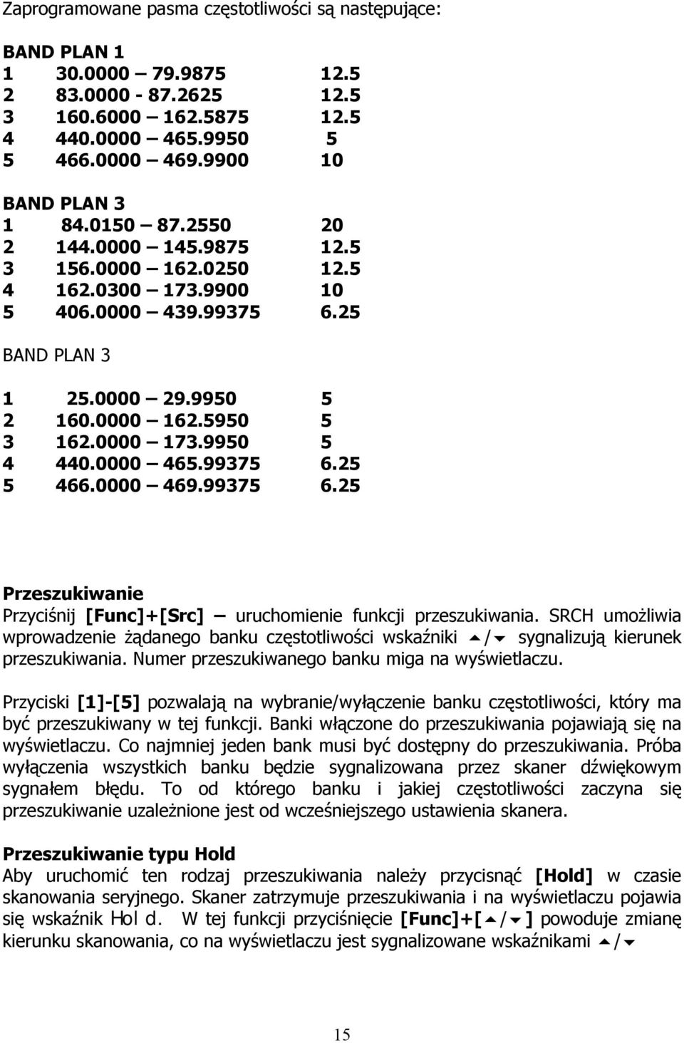 0000 465.99375 6.25 5 466.0000 469.99375 6.25 Przeszukiwanie Przyciśnij [Func]+[Src] uruchomienie funkcji przeszukiwania.