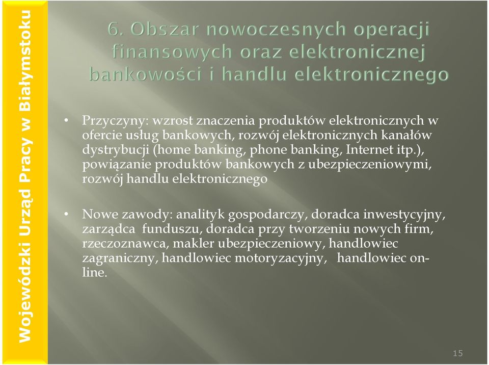 ), powiązanie produktów bankowych z ubezpieczeniowymi, rozwój handlu elektronicznego Nowe zawody: analityk