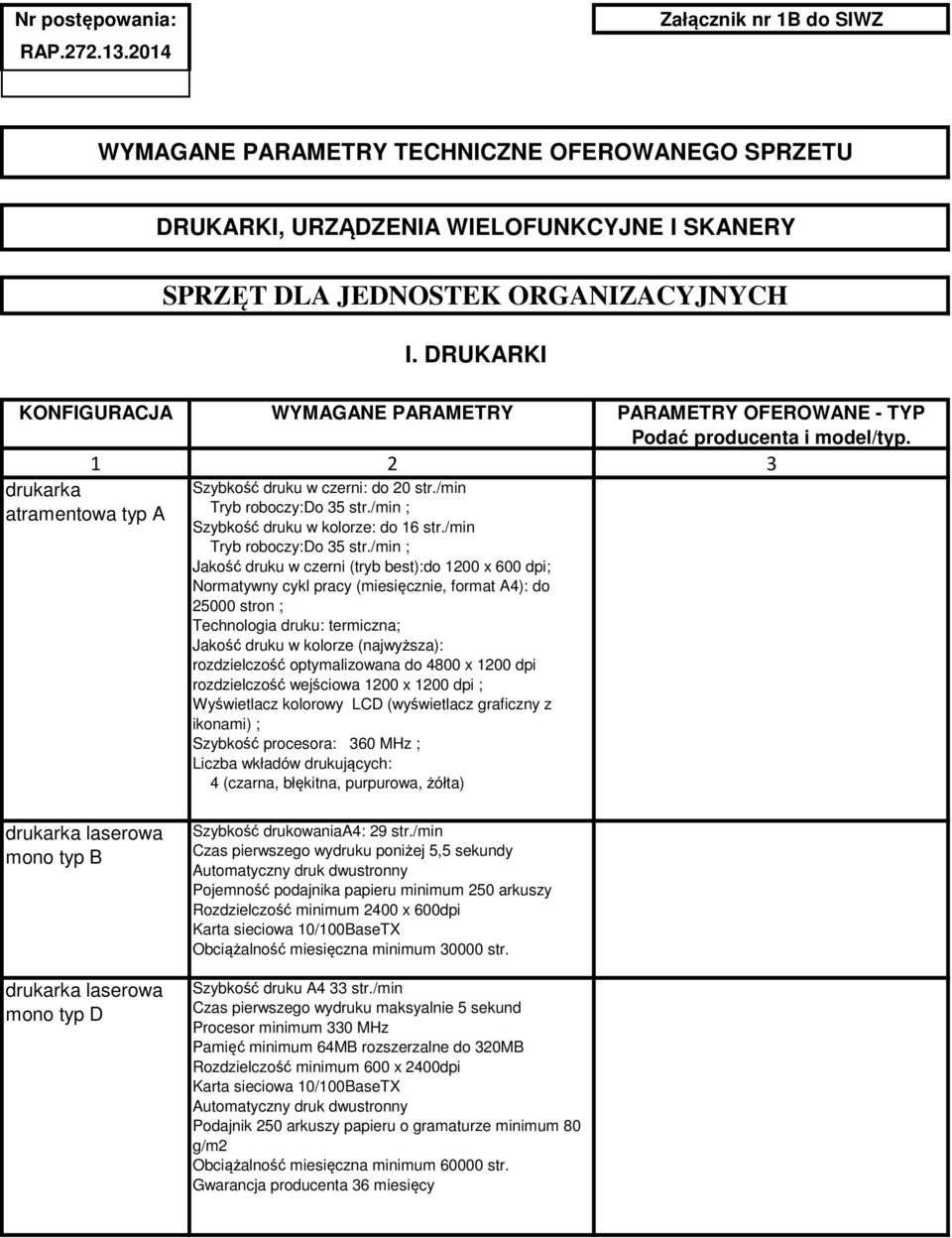 /min ; Szybkość druku w kolorze: do 16 str./min Tryb roboczy:do 35 str.