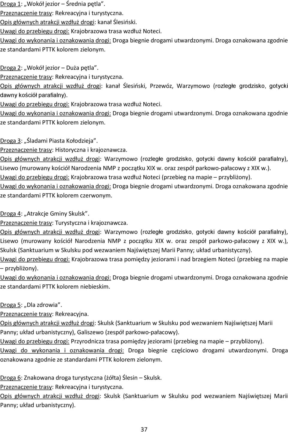 Uwagi do przebiegu drogi: Krajobrazowa trasa wzdłuż Noteci. ze standardami PTTK kolorem zielonym. Droga 3: Śladami Piasta Kołodzieja. Przeznaczenie trasy: Historyczna i krajoznawcza.