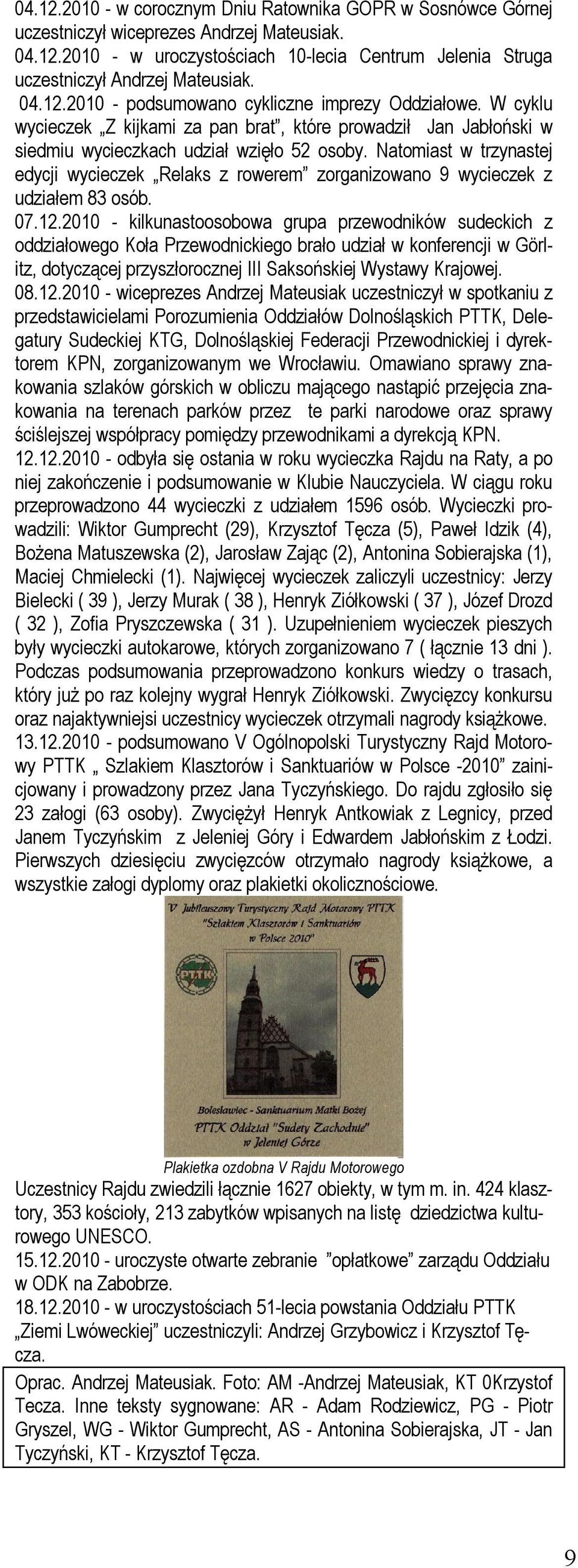 Natomiast w trzynastej edycji wycieczek Relaks z rowerem zorganizowano 9 wycieczek z udziałem 83 osób. 07.12.