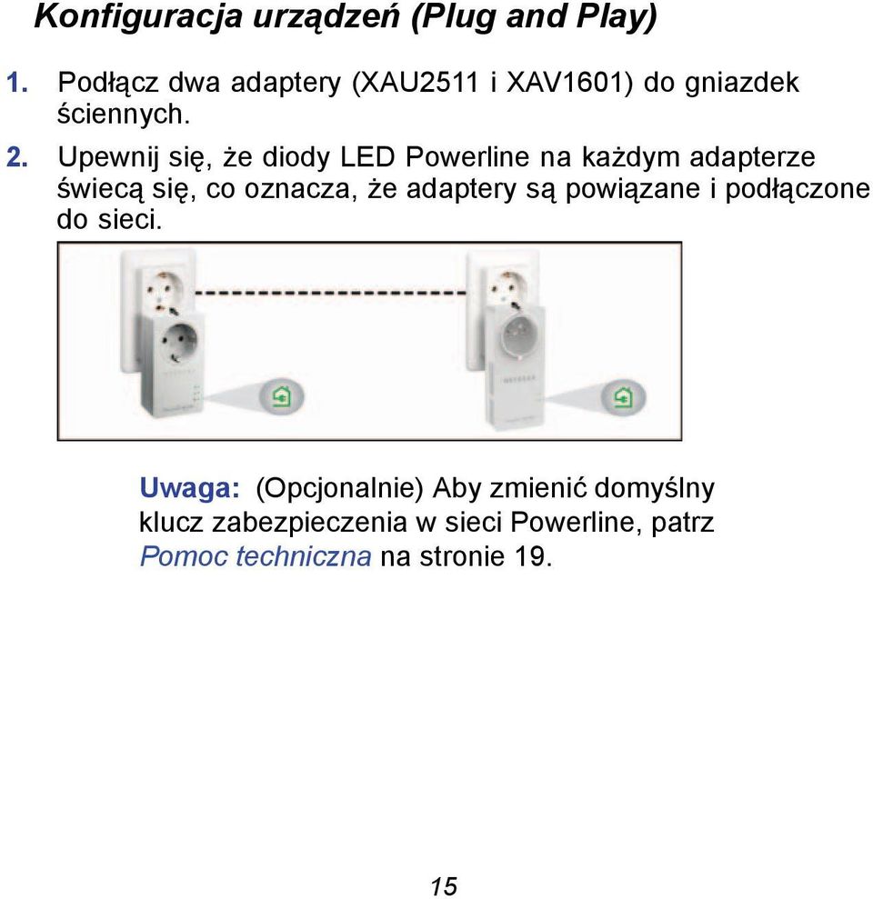 Upewnij się, że diody LED Powerline na każdym adapterze świecą się, co oznacza, że