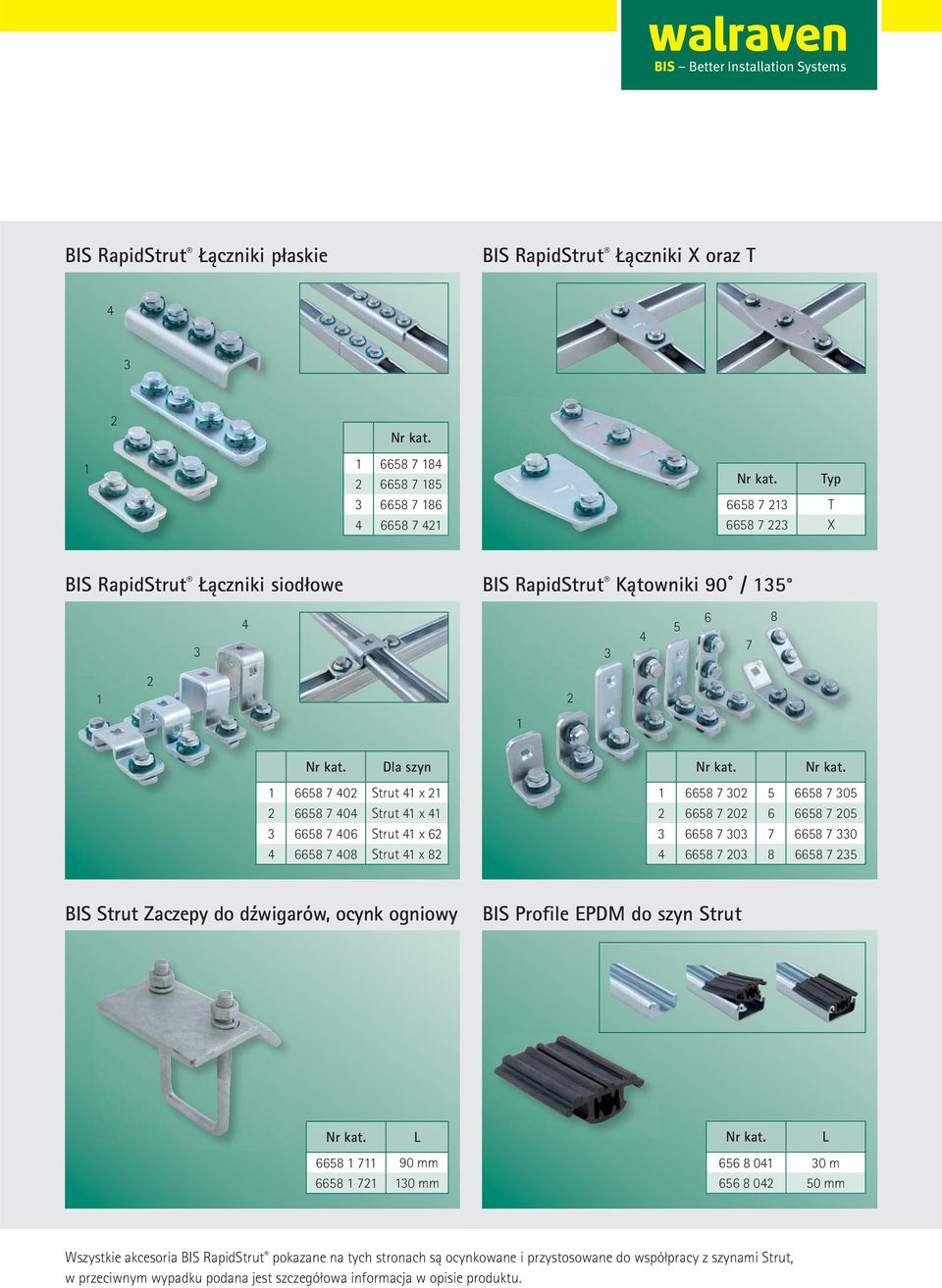 6658 7 202 6 6658 7 205 3 6658 7 303 7 6658 7 330 4 6658 7 203 8 6658 7 235 BIS Strut Zaczepy do dźwigarów, ocynk ogniowy BIS Profile EPDM do szyn Strut 6658 1 711 90 mm 6658 1 721 130 mm 656 8 041