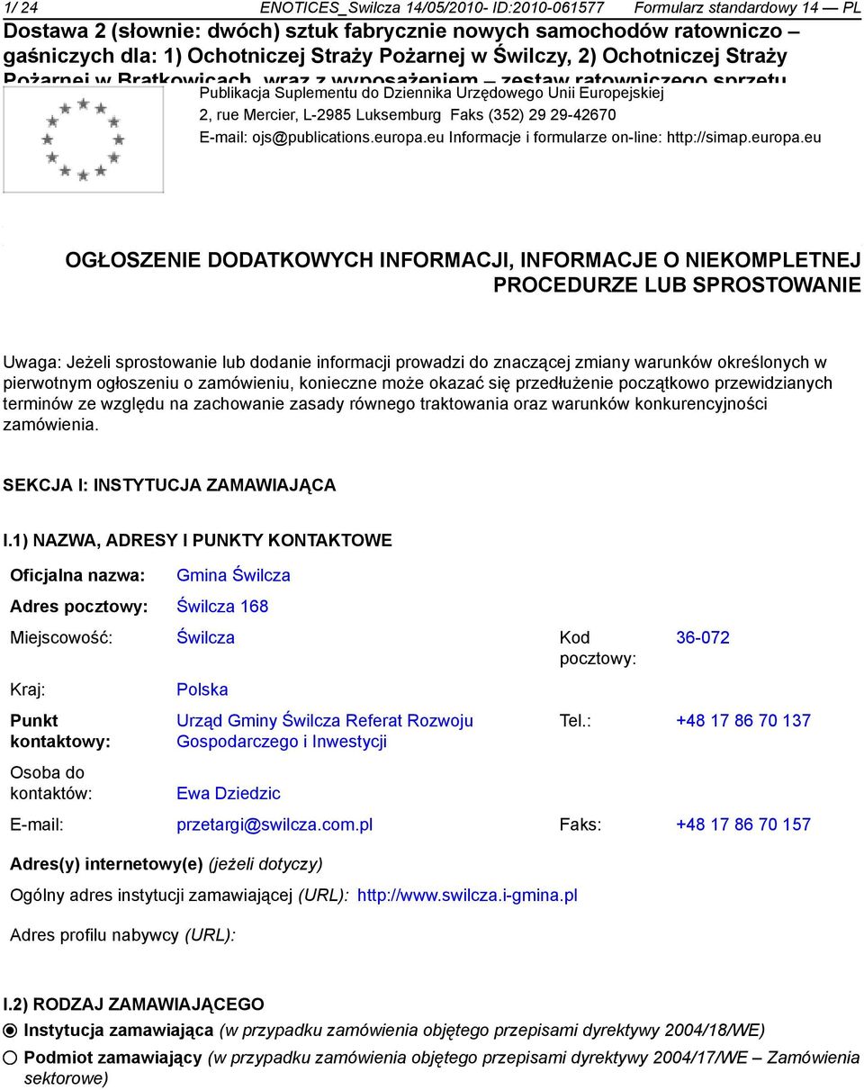 eu pożarnicza, motopompa Informacje i formularze pływająca, on-line: wentylator http://simap.europa.