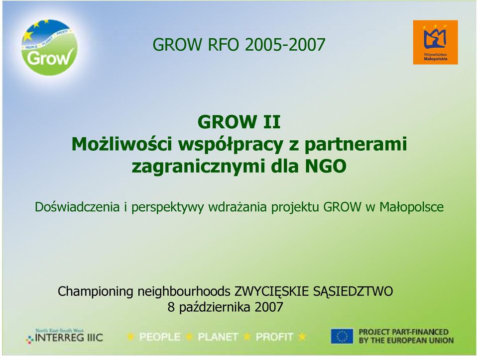 perspektywy wdraŝania projektu GROW w Małopolsce