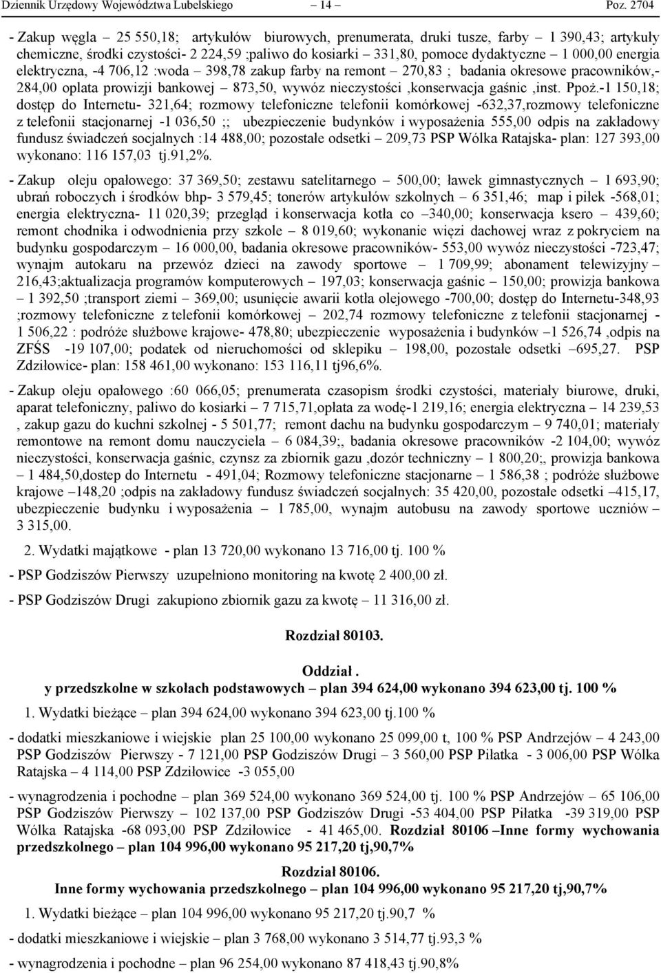 energia elektryczna, -4 706,12 :woda 398,78 zakup farby na remont 270,83 ; badania okresowe pracowników,- 284,00 oplata prowizji bankowej 873,50, wywóz nieczystości,konserwacja gaśnic,inst. Ppoż.