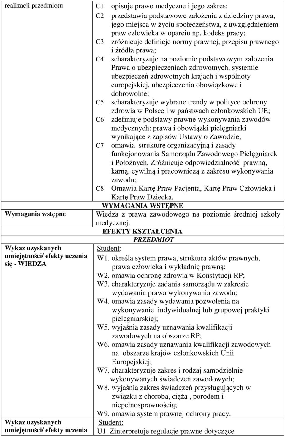 zdrowotnych krajach i wspólnoty europejskiej, ubezpieczenia obowiązkowe i dobrowolne; C5 scharakteryzuje wybrane trendy w polityce ochrony zdrowia w Polsce i w państwach członkowskich UE; C6