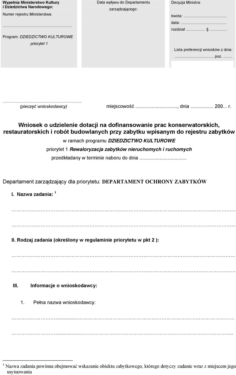 zdział...... Lista preferencji wniosków z dnia:... poz....... (pieczęć wnioskodawcy) miejscowość..., dnia... 200... r.