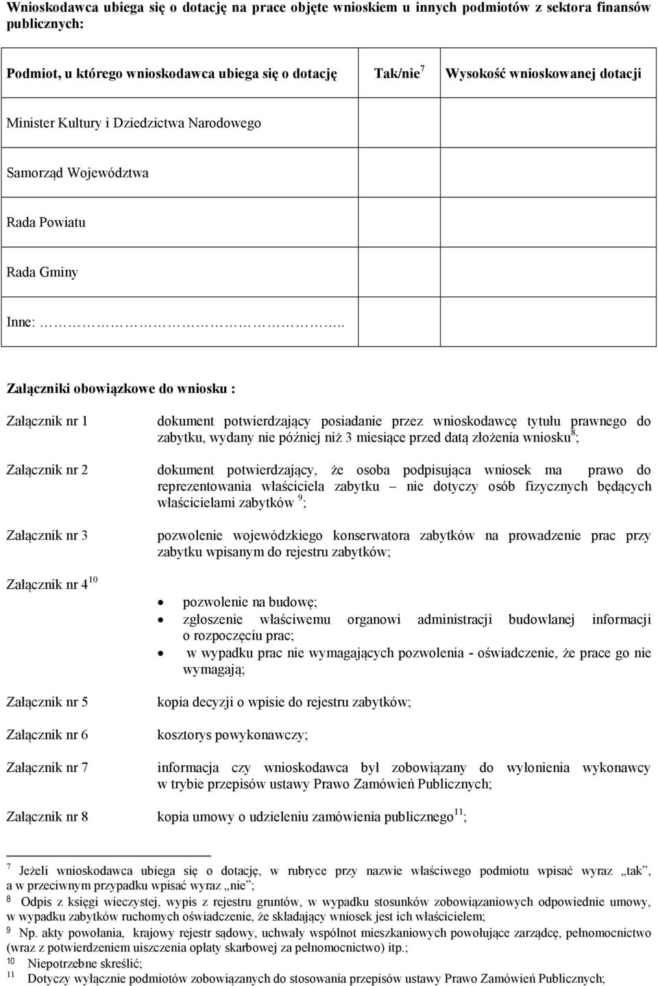 . Załączniki obowiązkowe do wniosku : Załącznik nr 1 dokument potwierdzający posiadanie przez wnioskodawcę tytułu prawnego do zabytku, wydany nie później niż 3 miesiące przed datą złożenia wniosku 8