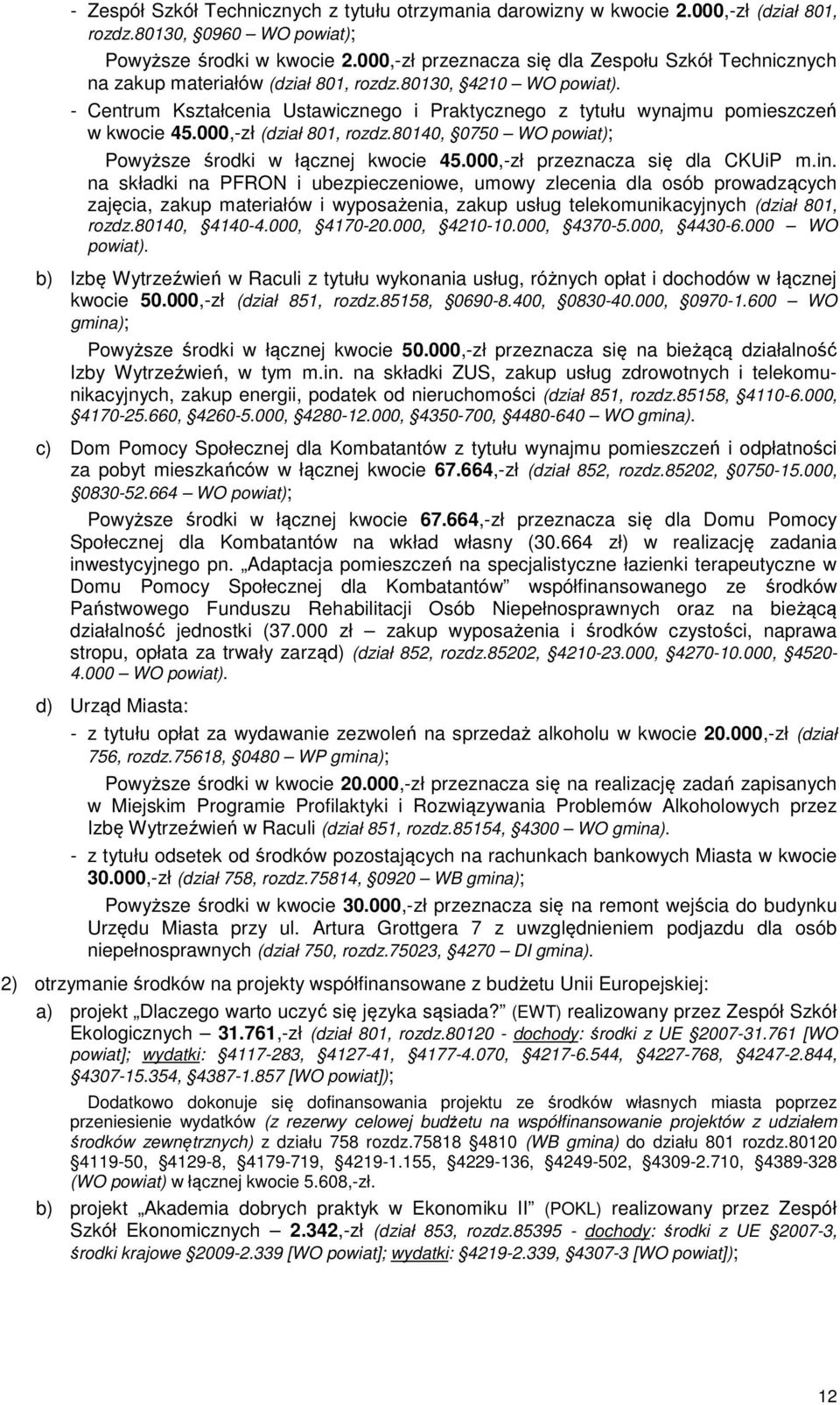 - Centrum Kształcenia Ustawicznego i Praktycznego z tytułu wynajmu pomieszczeń w kwocie 45.000,-zł (dział 801, rozdz.80140, 0750 WO powiat); Powyższe środki w łącznej kwocie 45.