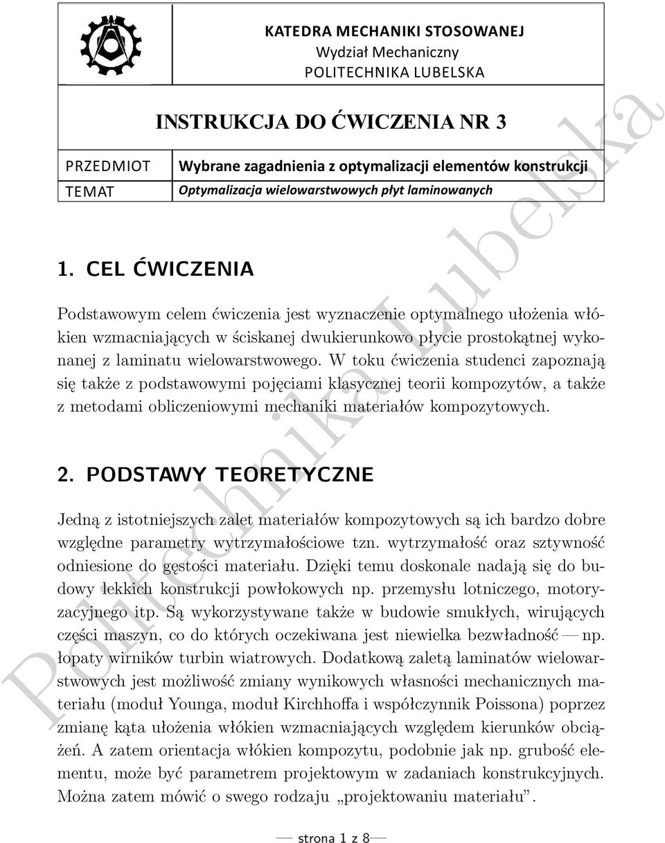 wmacniających w ściskanej dwukierunkowo płycie prostokątnej wykonanej laminatu wielowarstwowego.