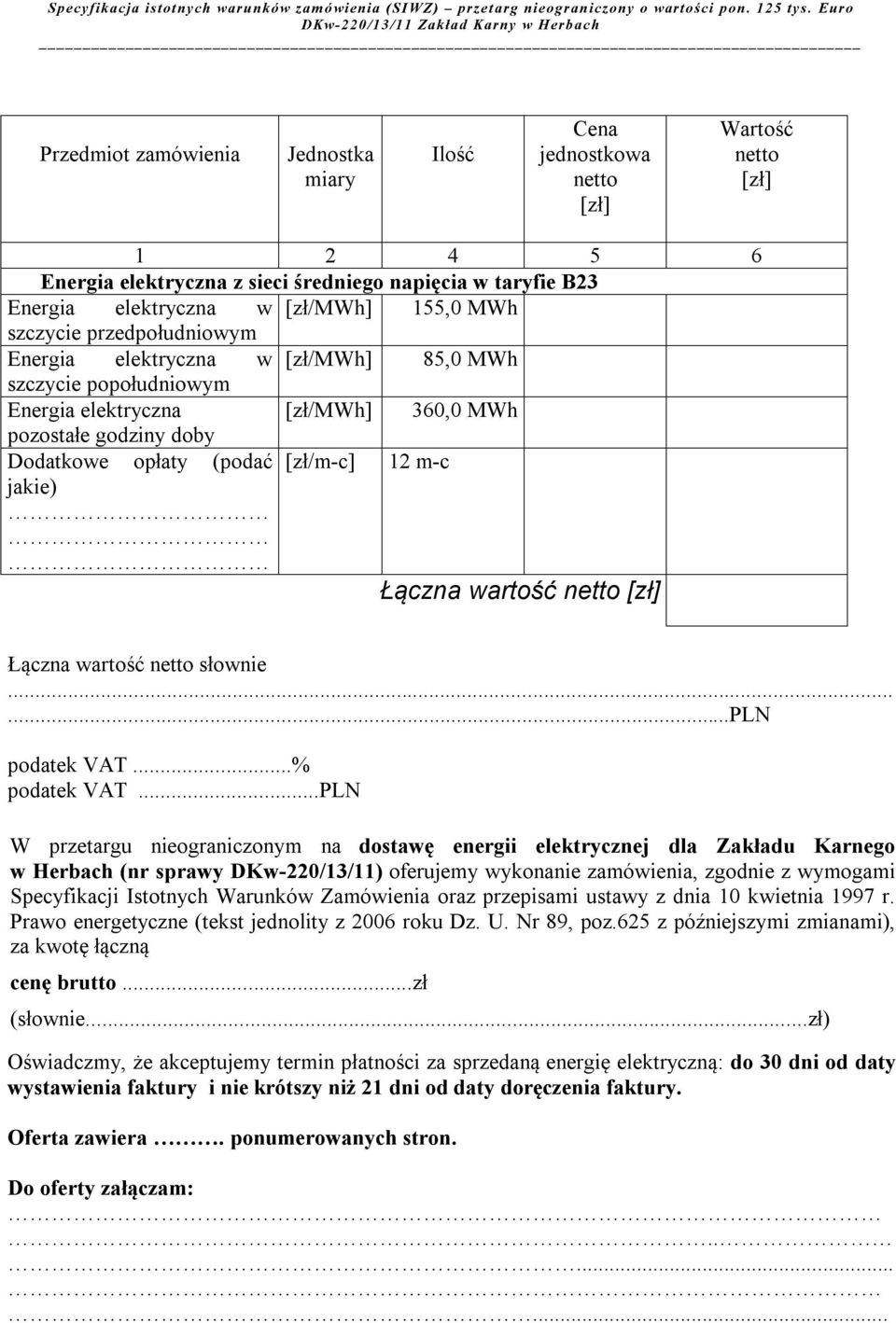 jakie) Łączna wartość netto [zł] Łączna wartość netto słownie......pln podatek VAT...% podatek VAT.