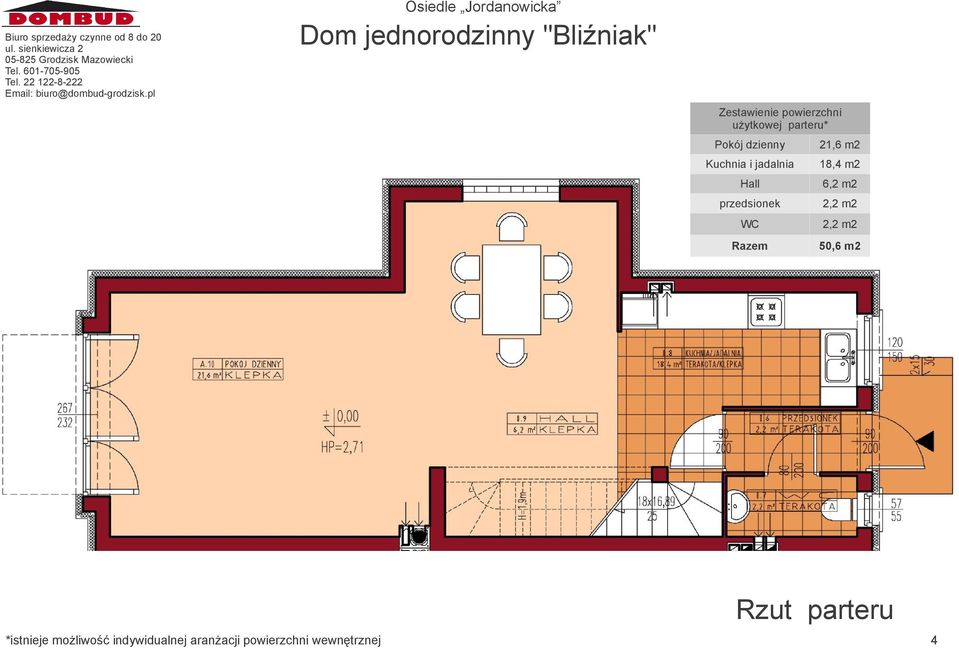 przedsionek 2,2 m2 WC 2,2 m2 Razem 50,6 m2 Rzut parteru