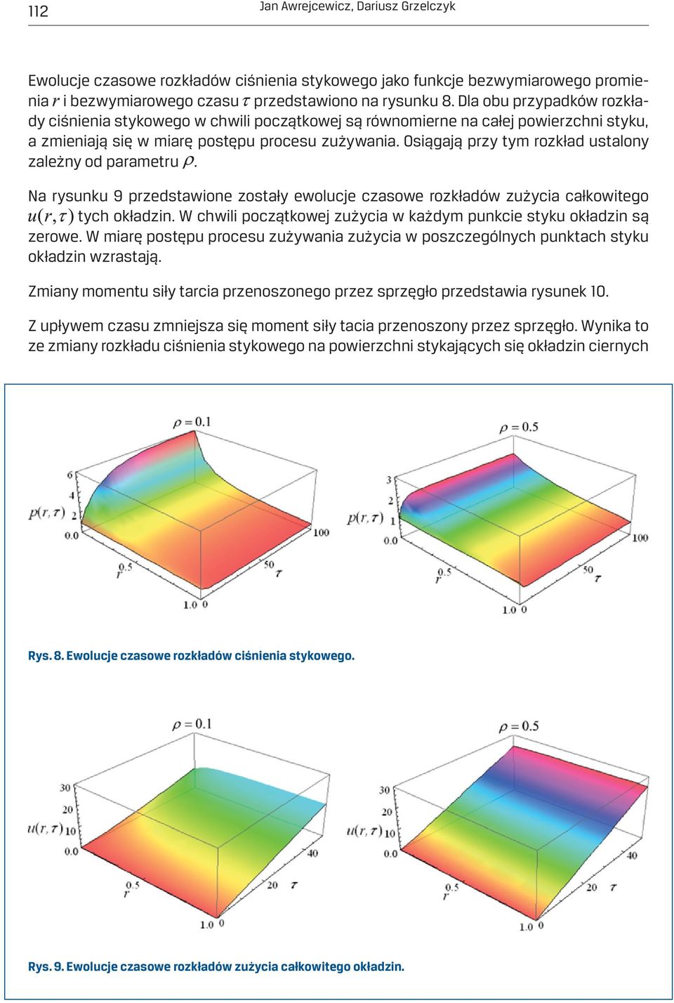 Osiągają przy tym rozkład ustalony zależny od parametru. Na rysunku 9 przedstawione zostały ewolucje czasowe rozkładów zużycia całkowitego tych okładzin.