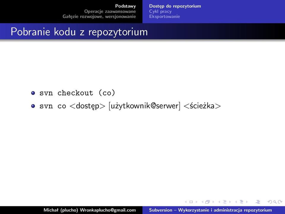 Eksportowanie svn checkout (co) svn