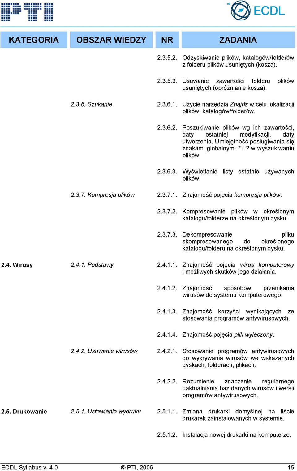 Umiejętność posługiwania się znakami globalnymi * i? w wyszukiwaniu plików. 2.3.6.3. Wyświetlanie listy ostatnio używanych plików. 2.3.7. Kompresja plików 2.3.7.1. Znajomość pojęcia kompresja plików.