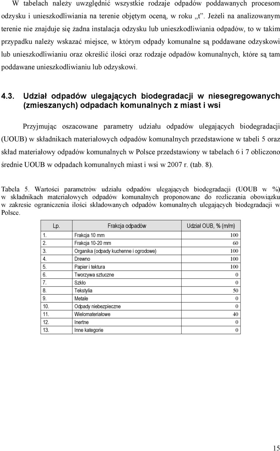 uneszkodlwanu oraz określć lośc oraz rodzaje odpadów komunalnych, które są tam poddawane uneszkodlwanu lub odzyskow. 4.3.