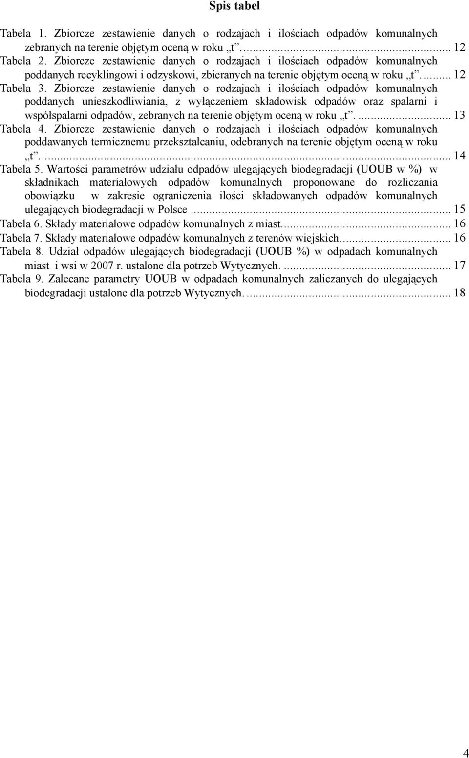 Zborcze zestawene danych o rodzajach loścach odpadów komunalnych poddanych uneszkodlwana, z wyłączenem składowsk odpadów oraz spalarn współspalarn odpadów, zebranych na terene objętym oceną w roku t.