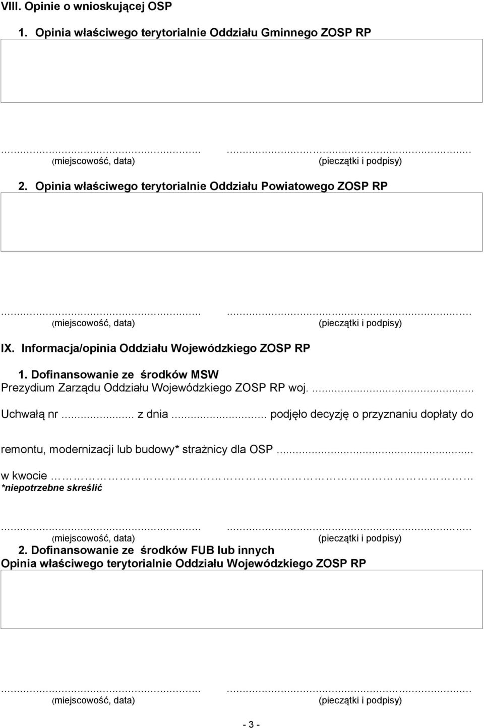Dofinansowanie ze środków MSW Prezydium Zarządu Oddziału Wojewódzkiego ZOSP RP woj.... Uchwałą nr... z dnia.